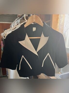 HOLT Black and White Cropped Contrast Blazer Jacket 50s 60s Western / Pinup